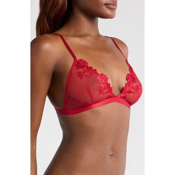 🆕ETAM Sheer MeshDesinvolte Embroidered Triangle Bra 36D Red